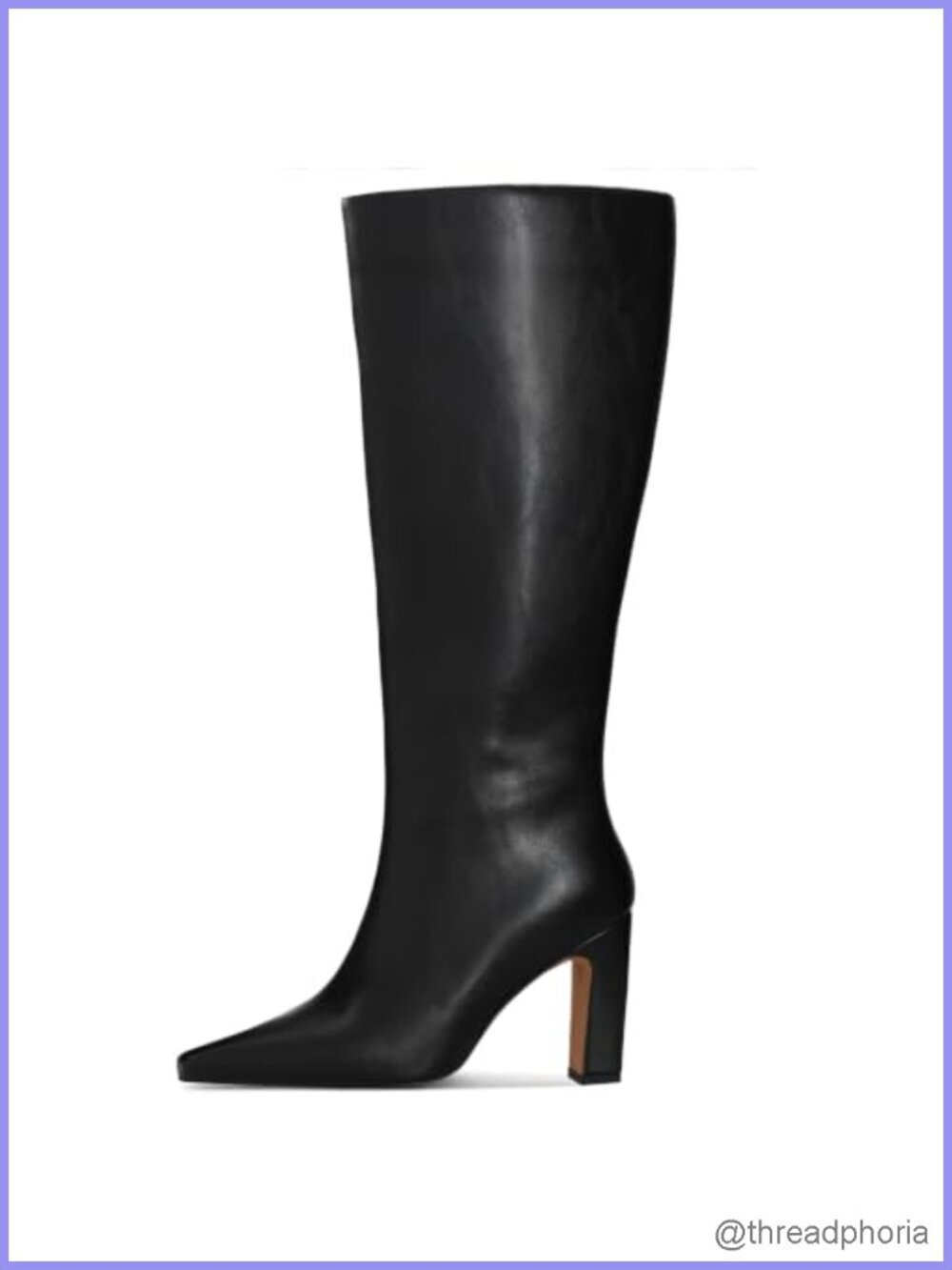 Wide Calf Knee High Boots Square Toe Chunky Heel Faux Leather